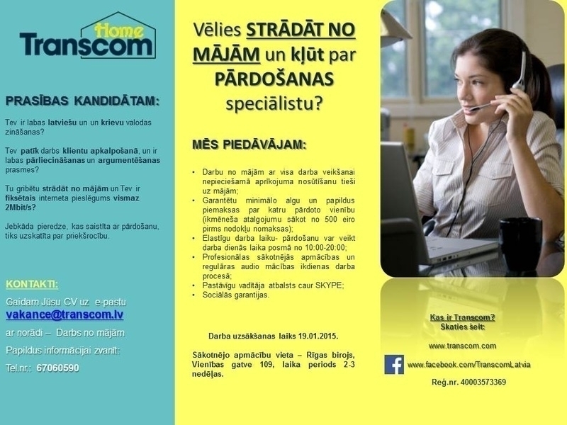 Transcom Worldwide Latvia, SIA Telemārketinga pārdošanas menedžeris/-e
