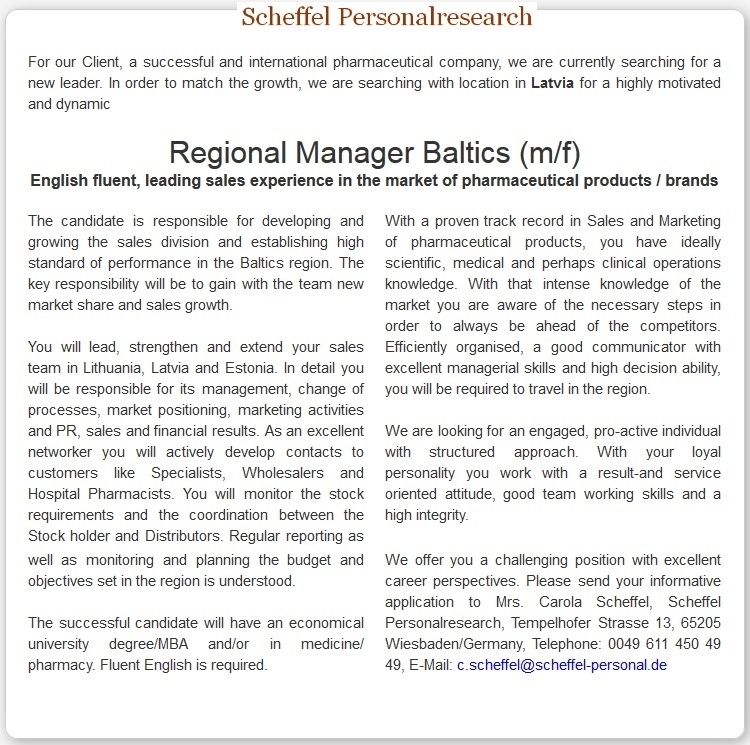  Scheffel Personalresearch Regional Manager Baltics (m/f)