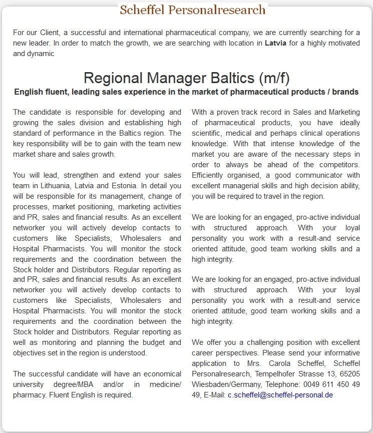 Scheffel Personalresearch Regional Manager Baltics (m/f)