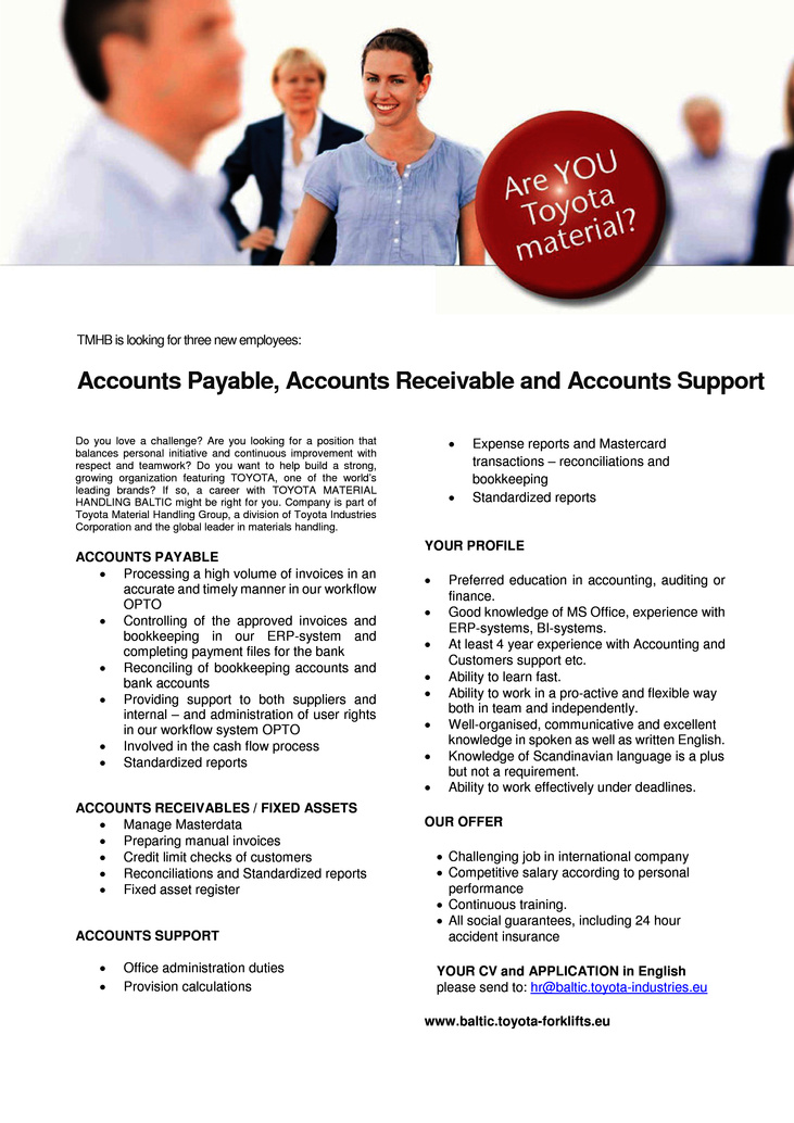 Toyota Material Handling Baltic, SIA Accounts Payable, Accounts Receivable and Accounts Support