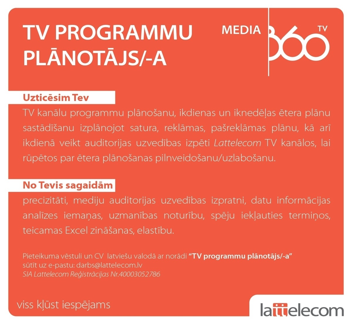 Lattelecom, SIA TV programmu plānotājs/-a