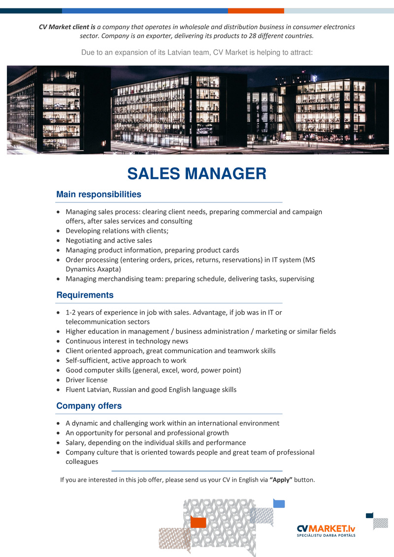 CVMarket.lv klients Sales Manager
