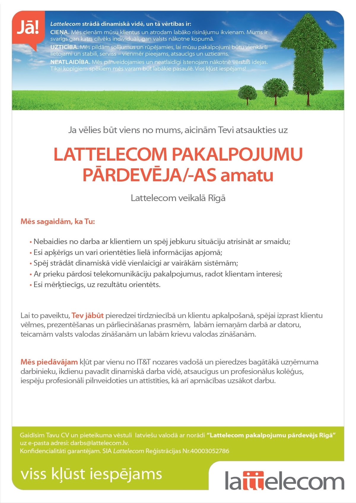 Lattelecom, SIA Lattelecom Pakalpojumu pārdevējs/-a TC Origo