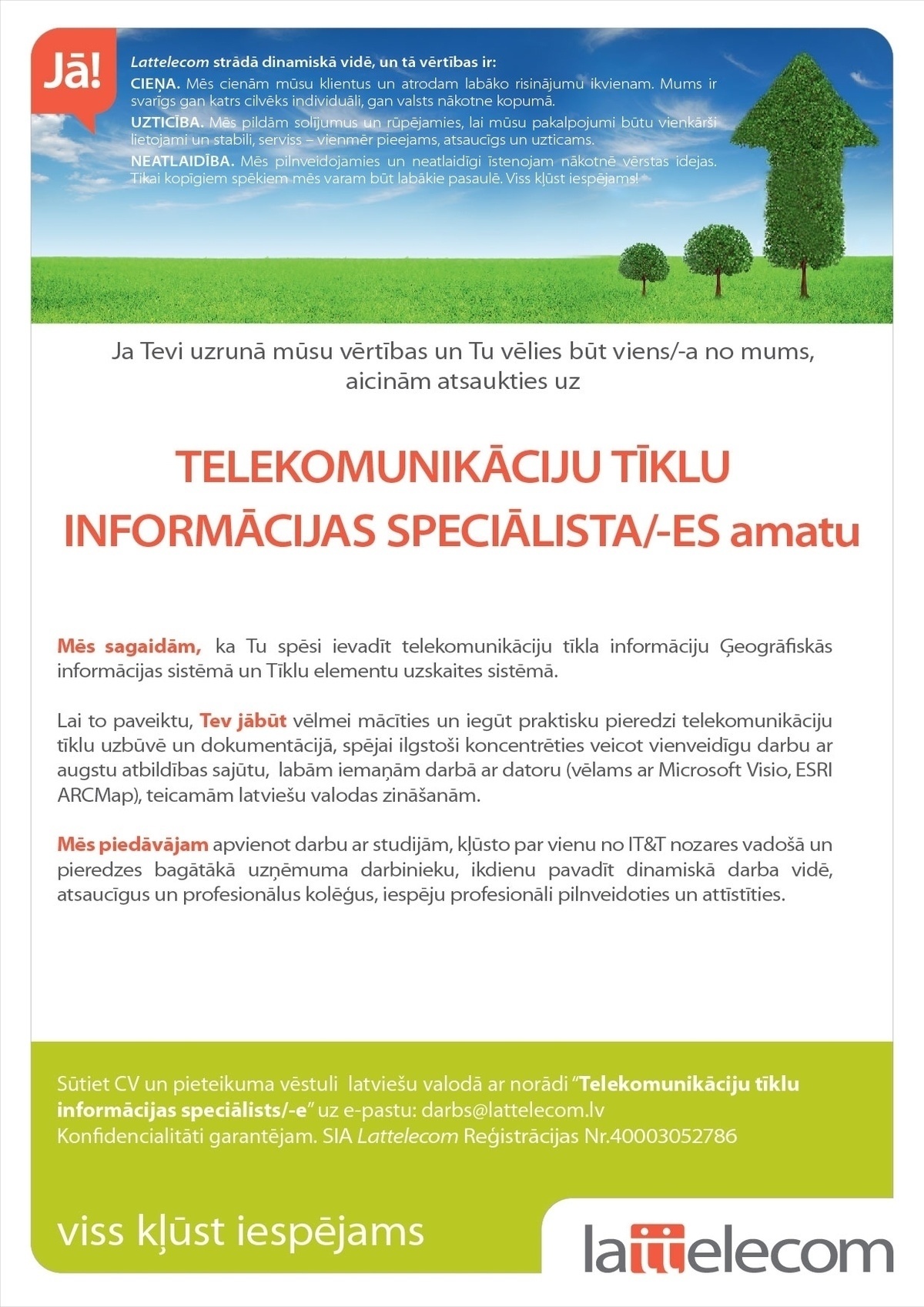 Lattelecom, SIA Telekomunikāciju tīklu informācijas speciālists/-e