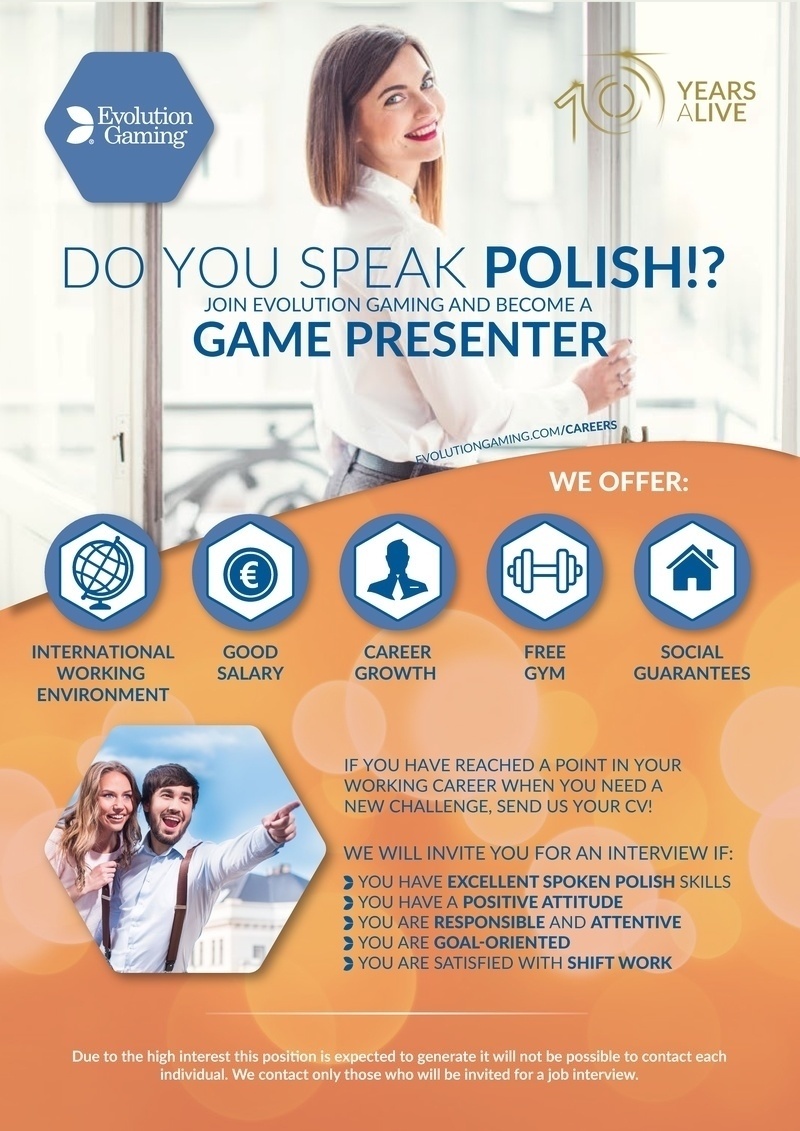 Evolution Latvia, SIA Polish speaking Game Presenter