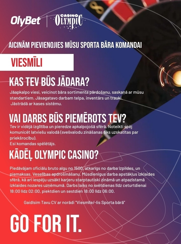 Olympic Casino Latvia Viesmīlis/-e "Olympic Voodoo" kazino Sporta bārā