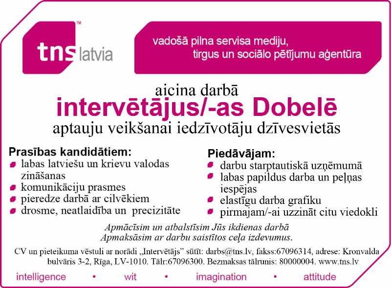 TNS Latvia, SIA Intervētāji/-as Dobelē