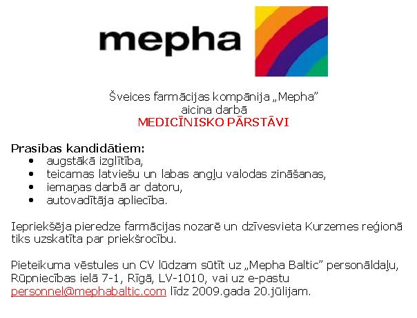 Mepha Baltic, SIA Medicīniskais pārstāvis