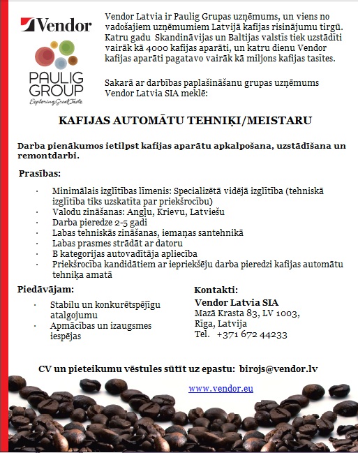 Vendor Latvia, SIA KAFIJAS AUTOMĀTU TEHNIĶIS/MEISTARS/-E
