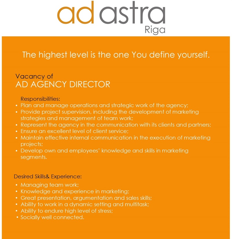 Mārketinga Komunikāciju Aģentūra AD ASTRA, SIA AD Agency director