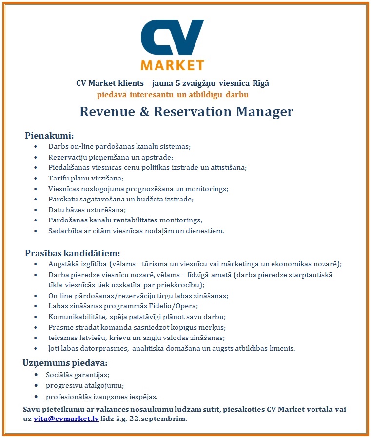 CVMarket.lv klients Revenue & Reservation Manager