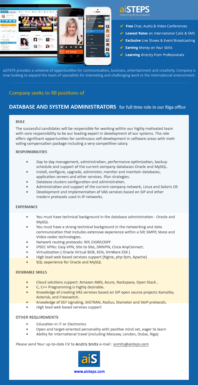 CV Market client Database and system administrators