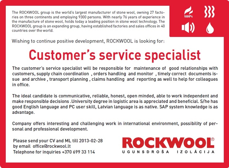 Rockwool Customer's service specialist