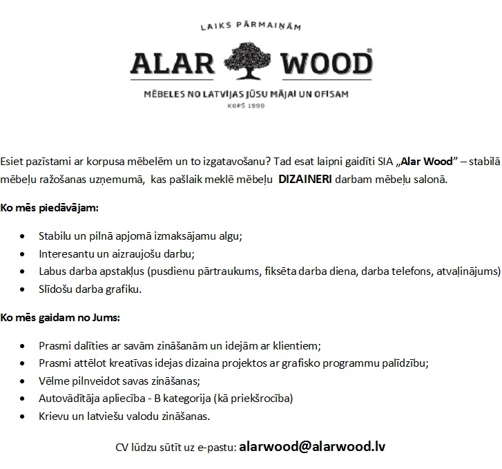 Alar Wood, SIA Mēbeļu dizaineris/-e