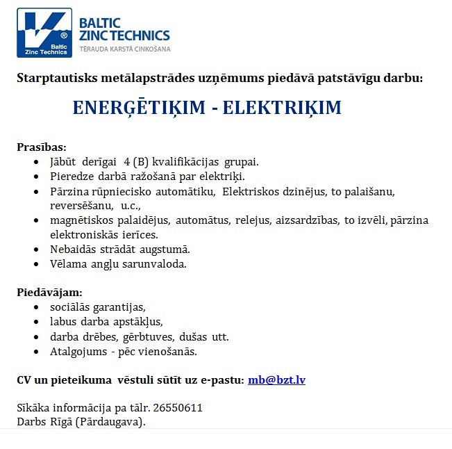 Baltic Zinc Technics, SIA Enerģētiķis-elektriķis