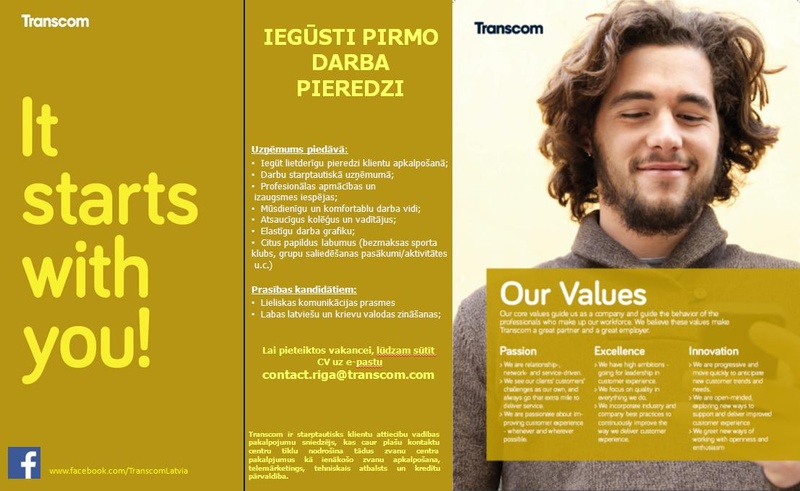 Transcom Worldwide Latvia, SIA Klientu apkalpošanas speciālists