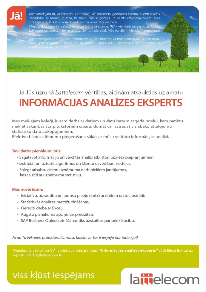 Lattelecom, SIA Informācijas analīzes eksperts/-e