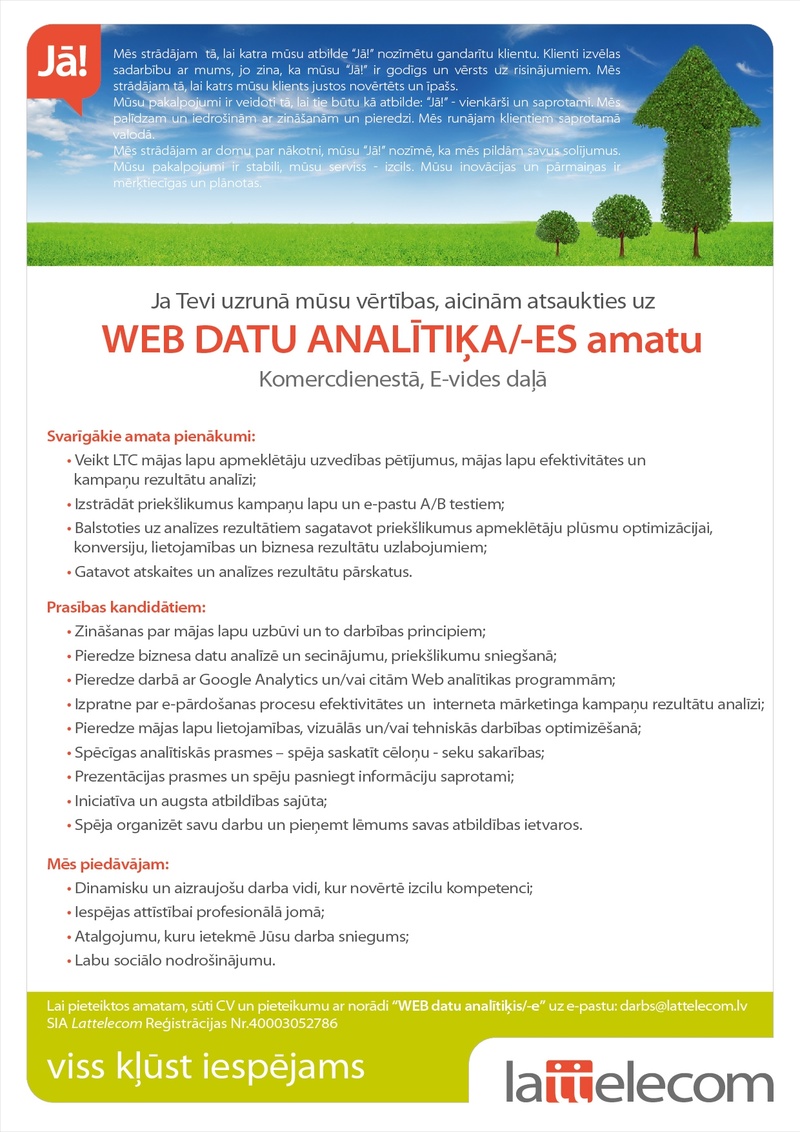 Lattelecom, SIA WEB datu analītiķis/-e