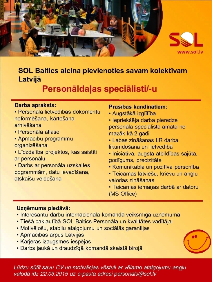 Sol Latvia, SIA Personāla atlases speciālists/-e