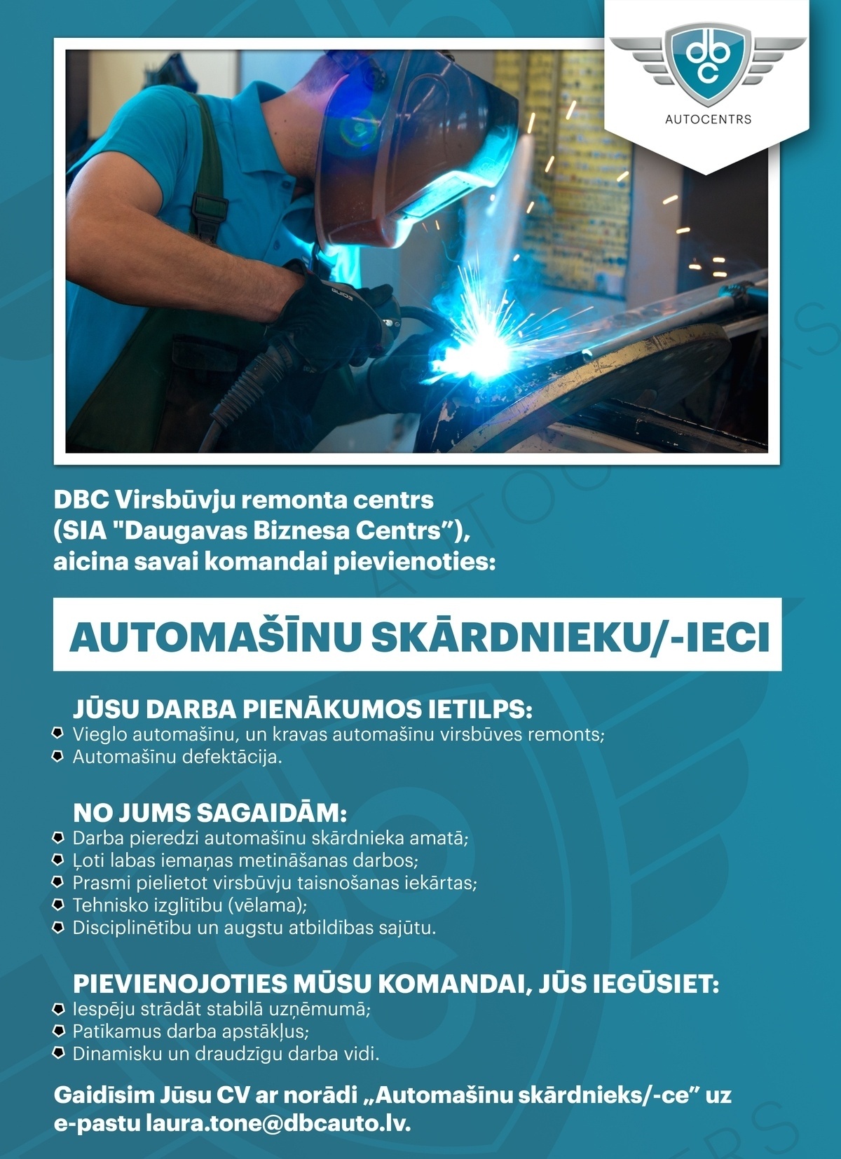 DBC autocentrs (SIA "Daugavas Biznesa Centrs) vieglo auto serviss Automašīnu skārdnieku/-ieci