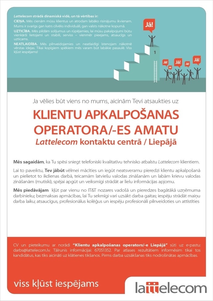 Lattelecom, SIA Klientu apkalpošanas operators/-e Liepājā
