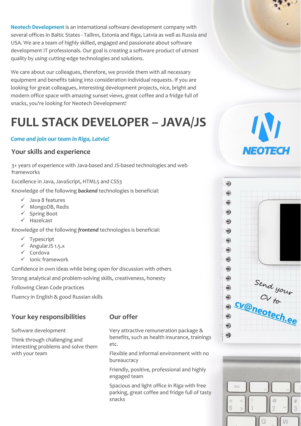 Neotech Development FULL STACK DEVELOPER – JAVA/JS
