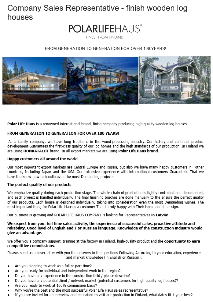 Polar Life Haus / Oy Upotec AB Company Sales Representative - finish wooden log houses