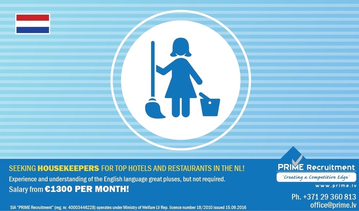 Prime Recruitment, SIA Housekeepers in Top hotels and restaurants in the NL
