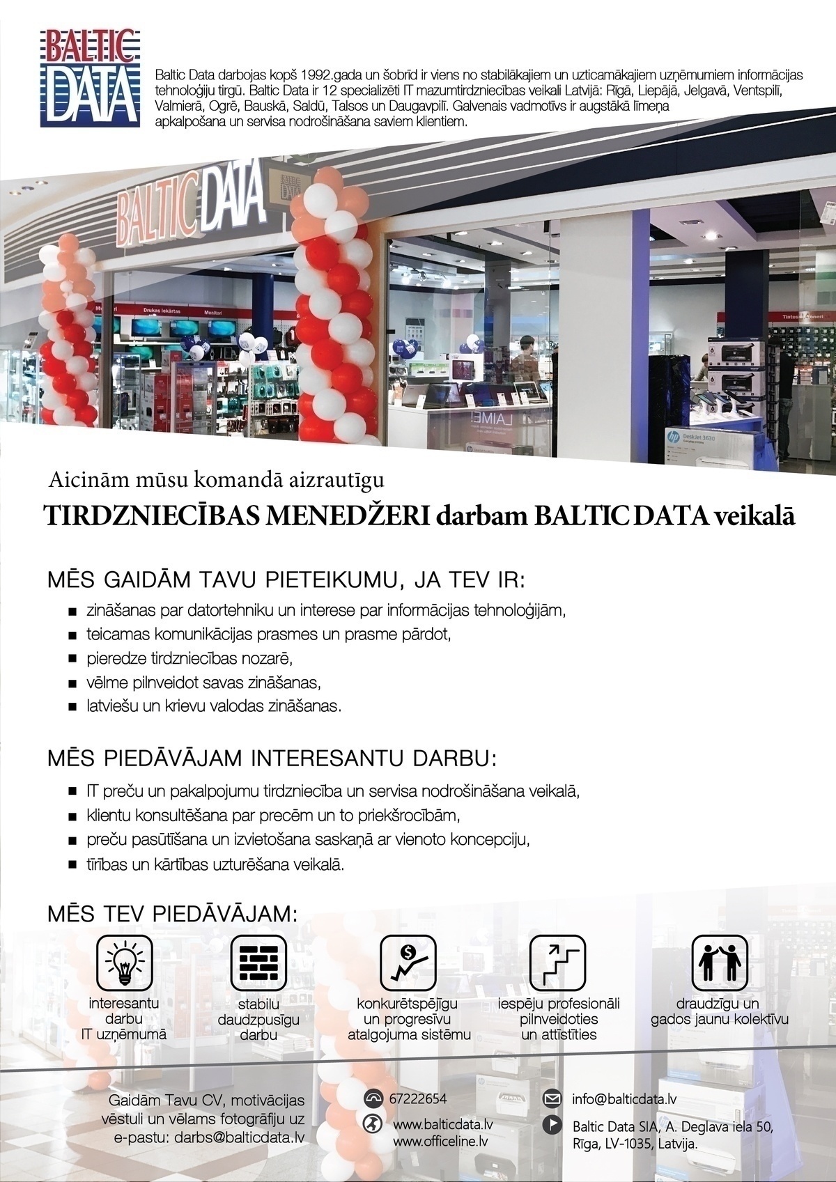 Baltic Data, SIA Tirdzniecības menedžeris/-e Jelgavā, t/c Vivo Centrs