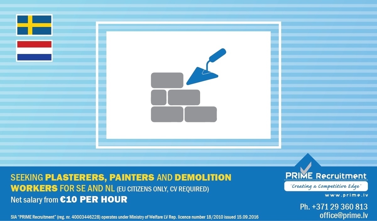 Prime Recruitment, SIA Plasterers, painters, demolition workers