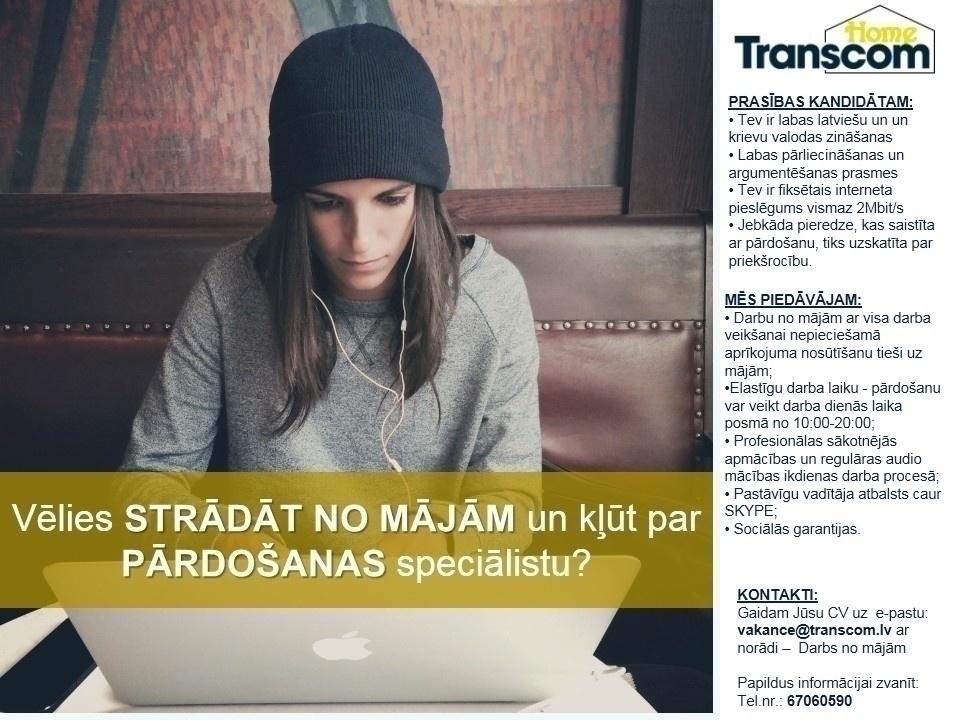 Transcom Worldwide Latvia, SIA Pārdošanas speciālists/e