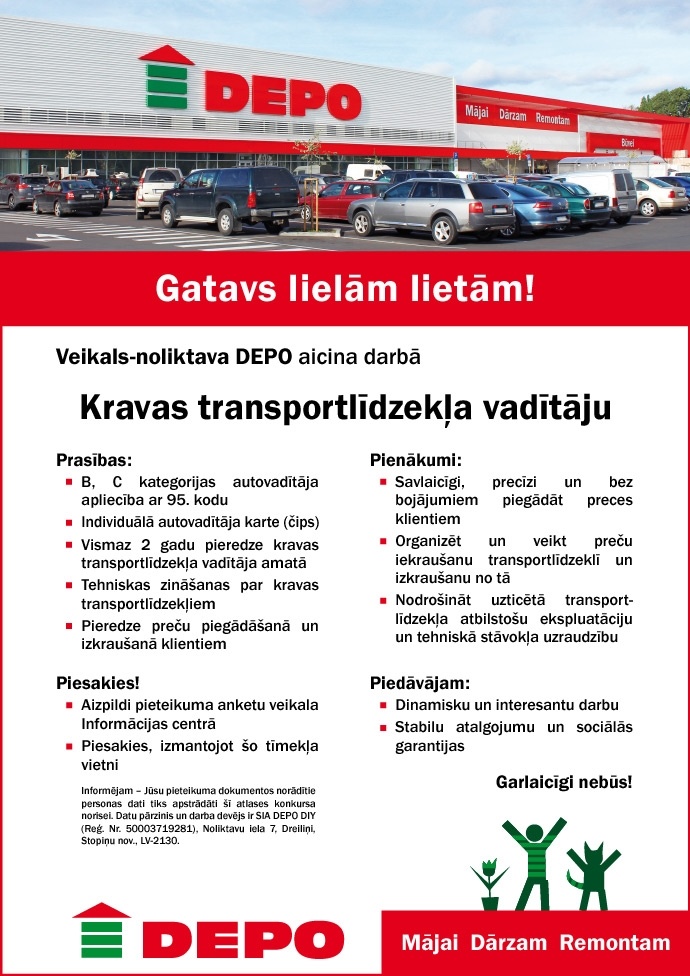 Depo Diy, SIA Kravas transportlīdzekļa vadītājs/-a Valmierā