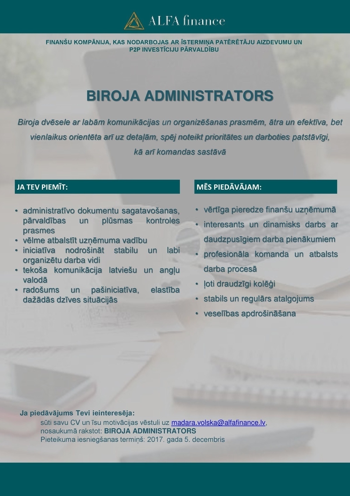 Alfa Finance, SIA Biroja administrators/-e