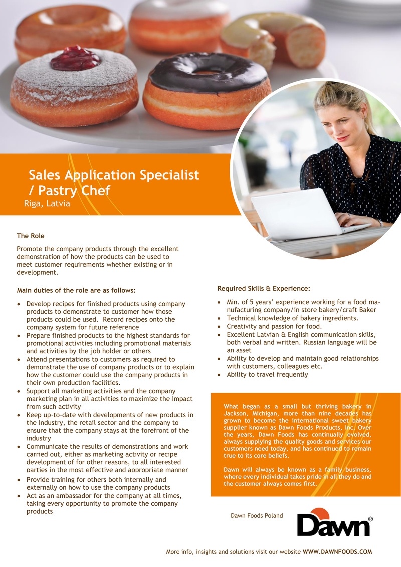 Dawn Foods Poland Sales Application Specialist  / Pastry Chef
