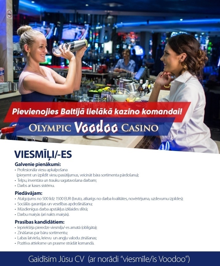Olympic Casino Latvia, SIA Viesmīle/-is Olympic Voodoo Casino Rīgas centrā