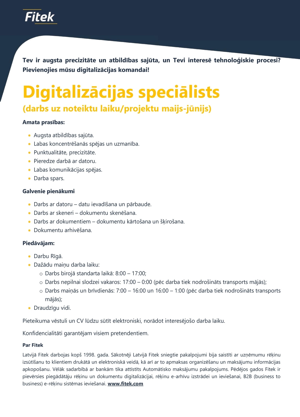 Fitek, AS Digitalizācijas speciālists/-e