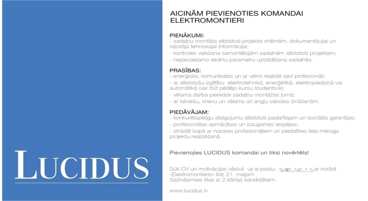 Lucidus, SIA Elektromontieris/-e