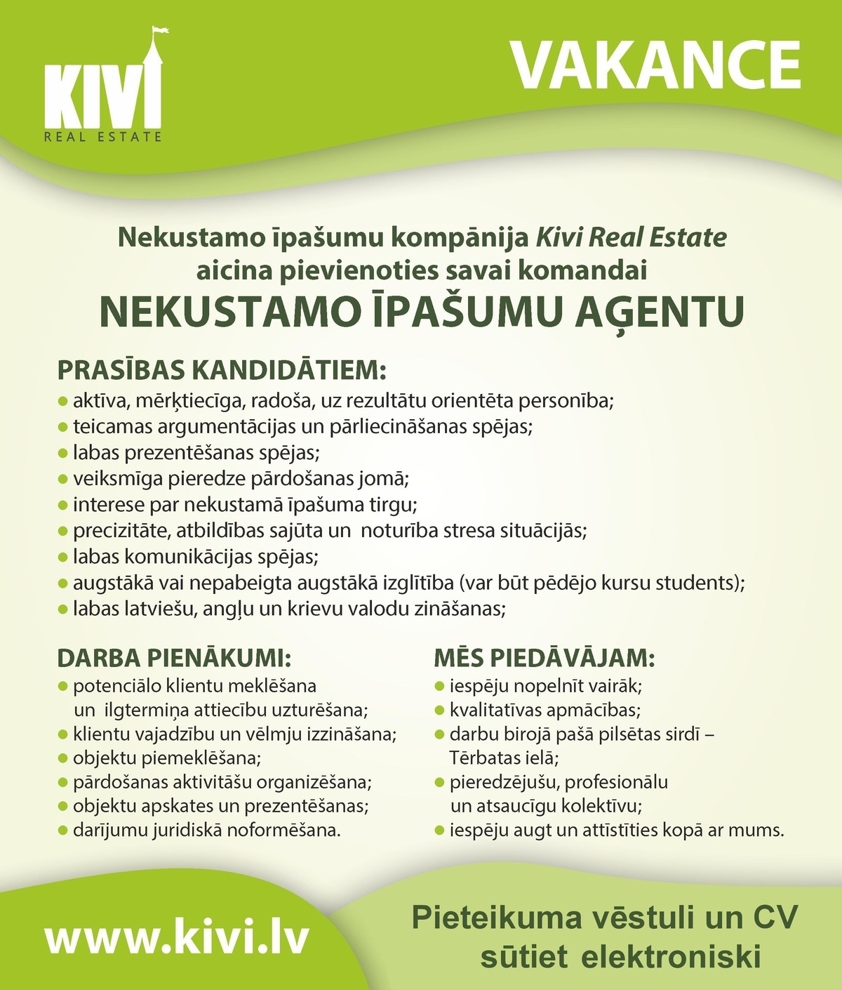 Kivi Real Estate, SIA Nekustamo īpašumu aģents/-e