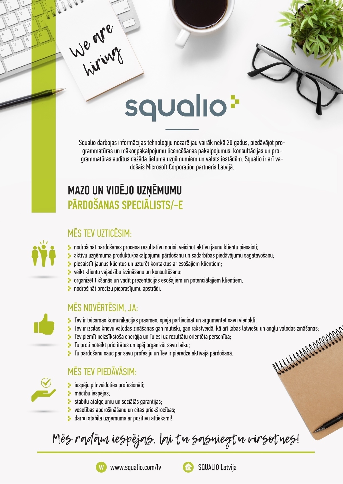 SQUALIO GROUP, SIA Mazo un vidējo uzņēmumu pārdošanas speciālists/-e