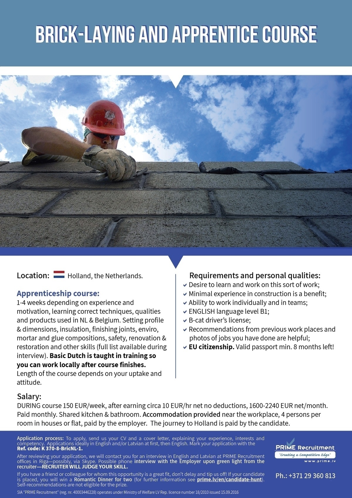 CV Market client Brick-laying and Apprentice Course