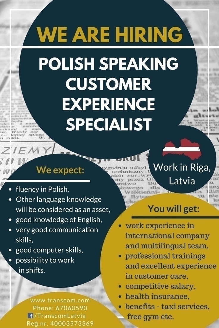 Transcom Worldwide Latvia, SIA Polish Customer Service Experience Specialist