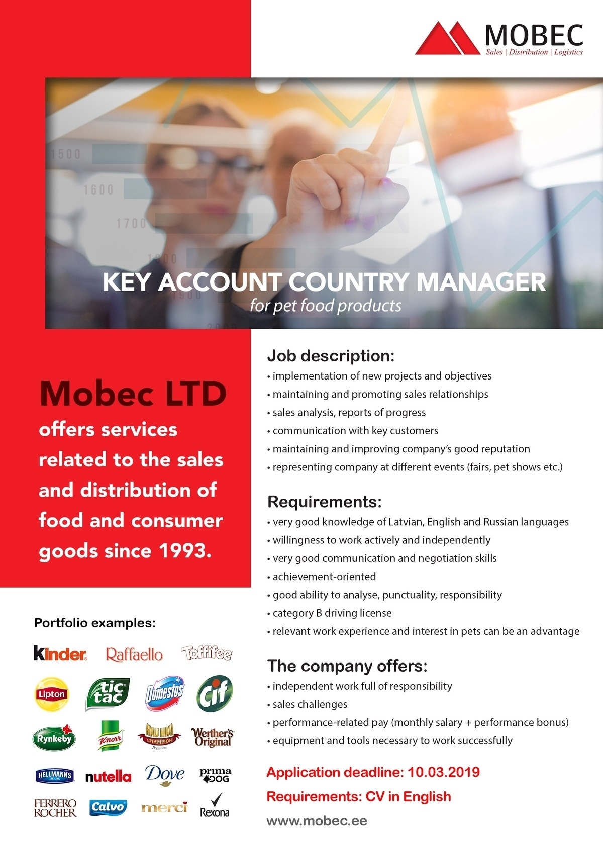 Darba piedāvājumi - Darbs - CV Market vakance Key Account Country Manager, Rīgas rajons