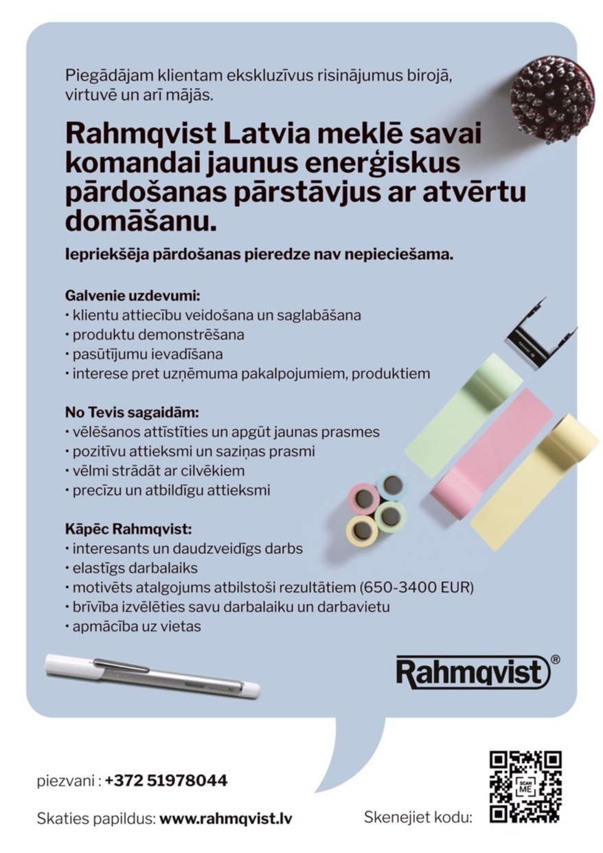 Rahmqvist Latvia, SIA Sales Representative