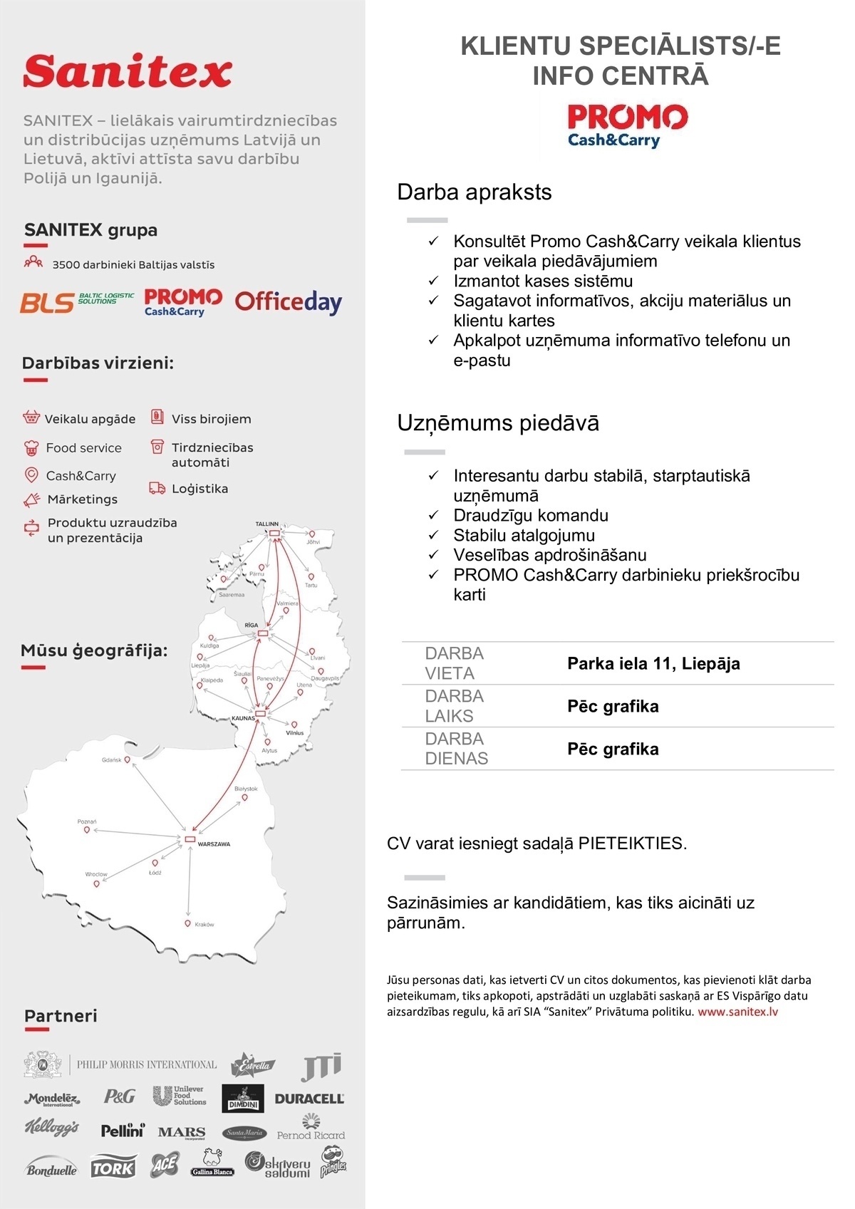 Sanitex, SIA Klientu speciālists/-e info centrā