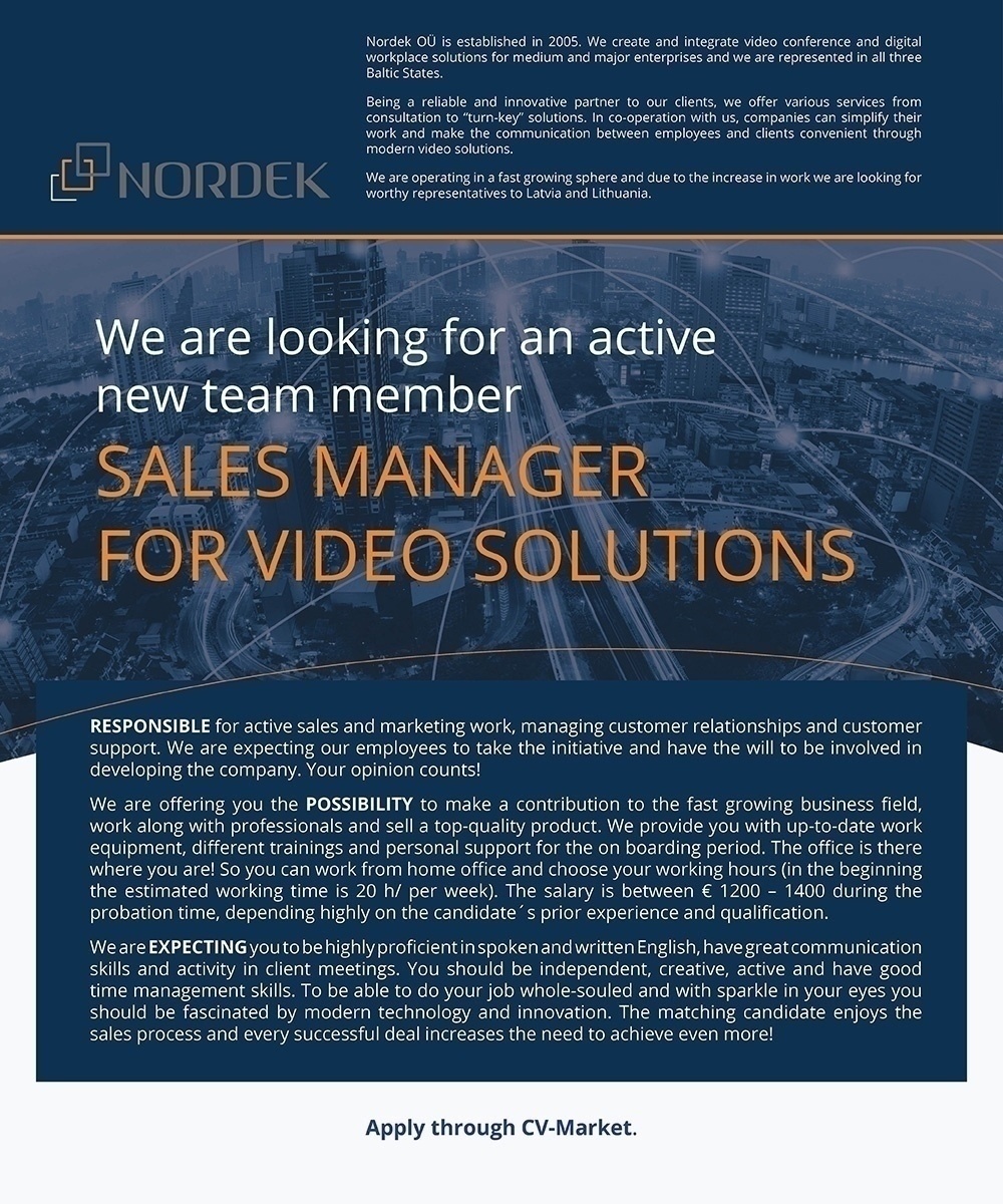 NORDEK, OÜ Sales Manager for Video Solutions