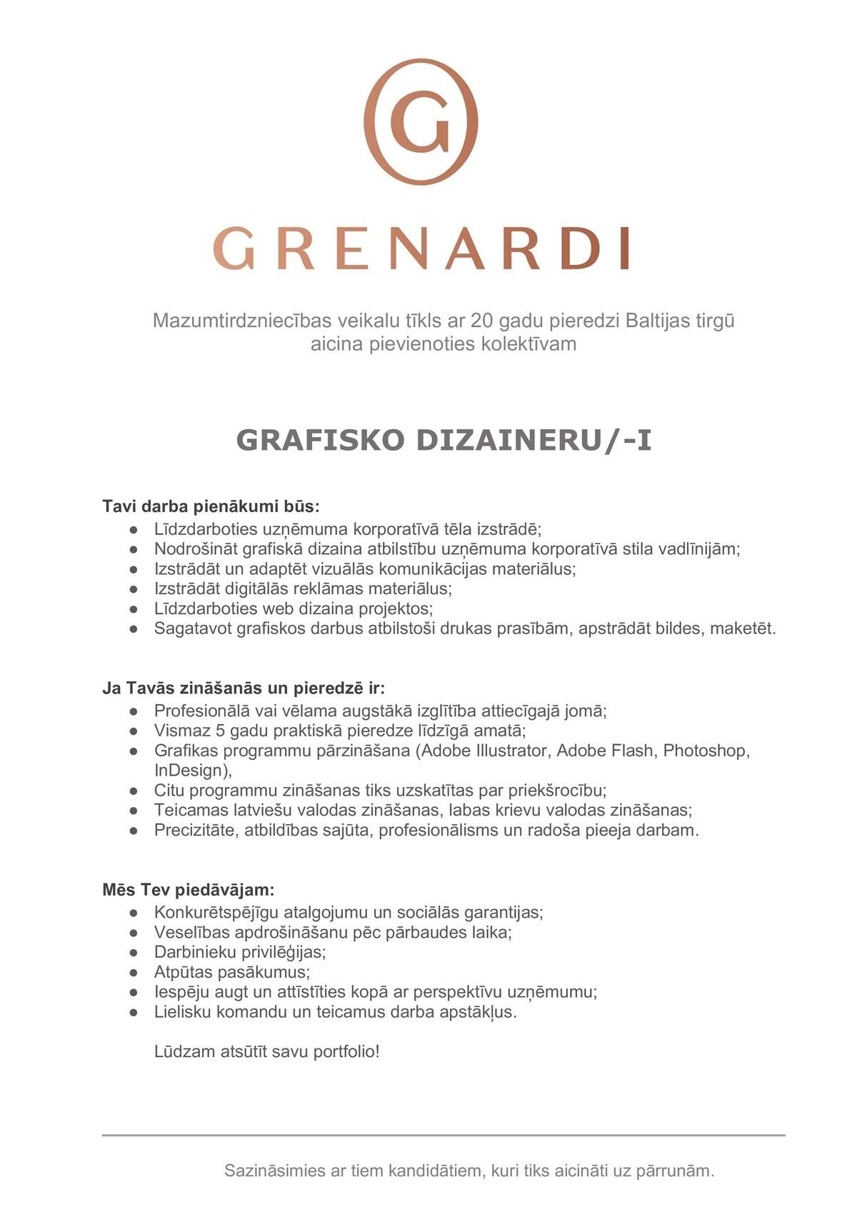 Grenardi, SIA Grafiskais dizainers/-e