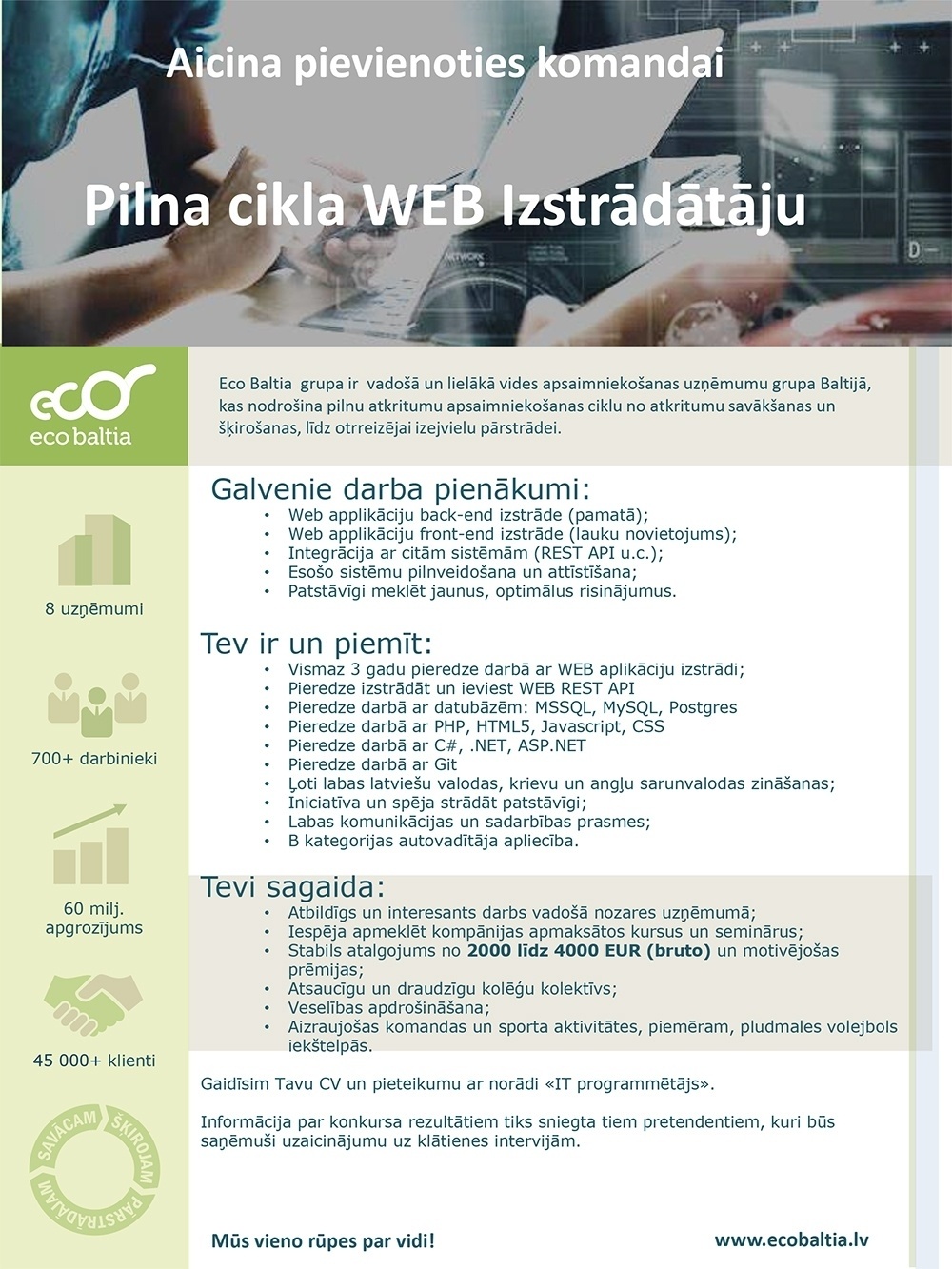 Eco Baltia grupa, SIA Pilna cikla WEB izstrādātājs/-a
