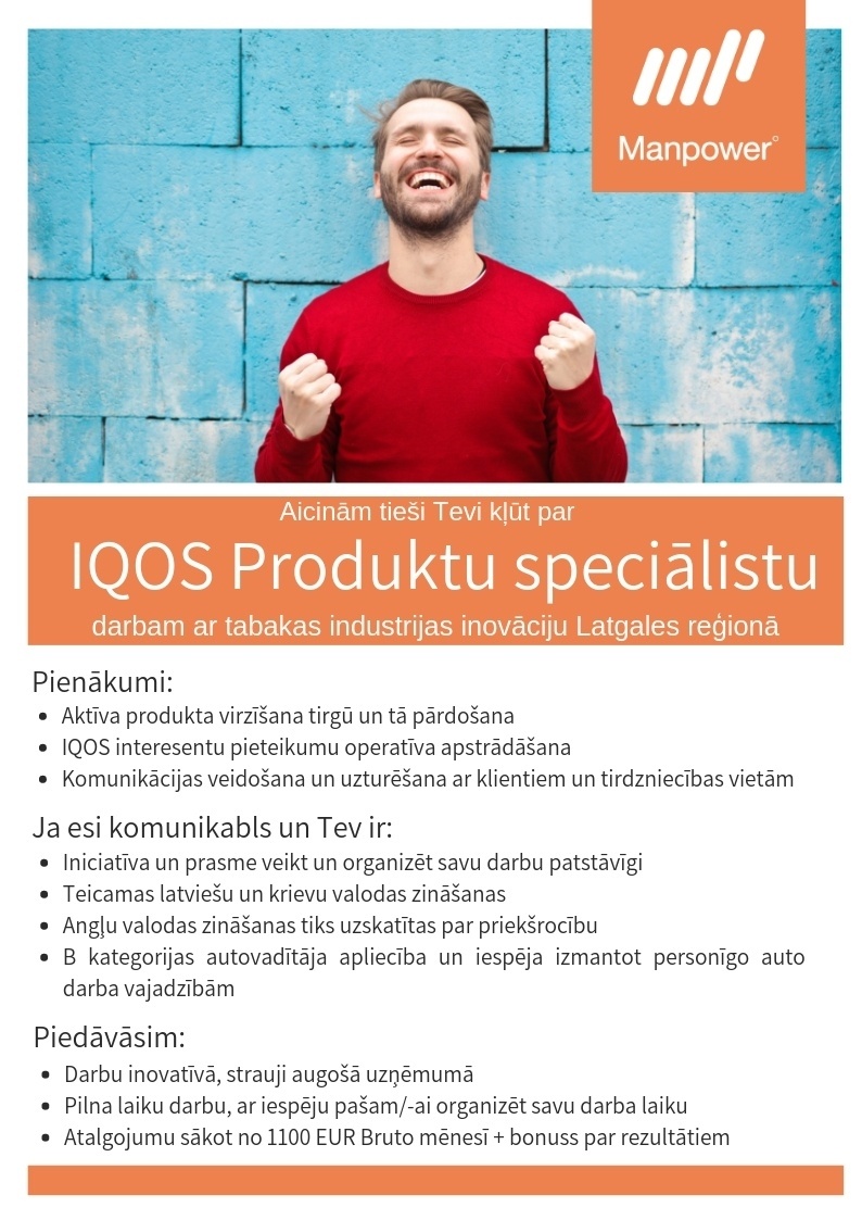 MANPOWER IQOS produktu speciālists/-e Latgales reģionā