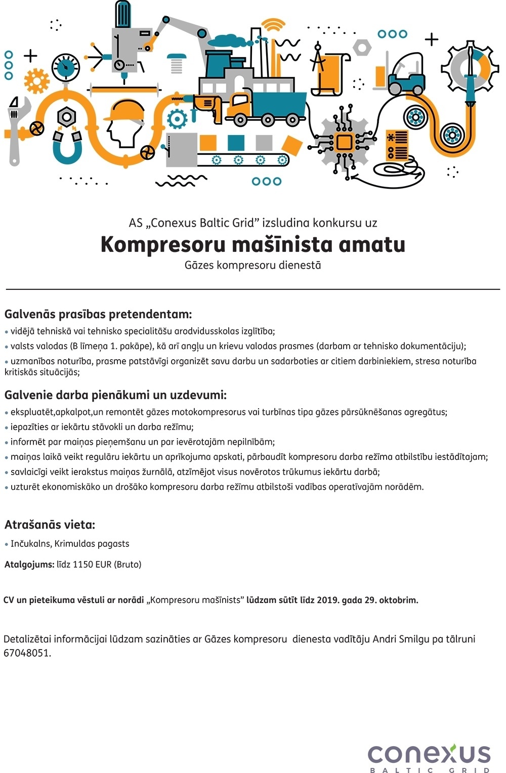 Conexus Baltic Grid, A/S Kompresoru mašīnists/-e