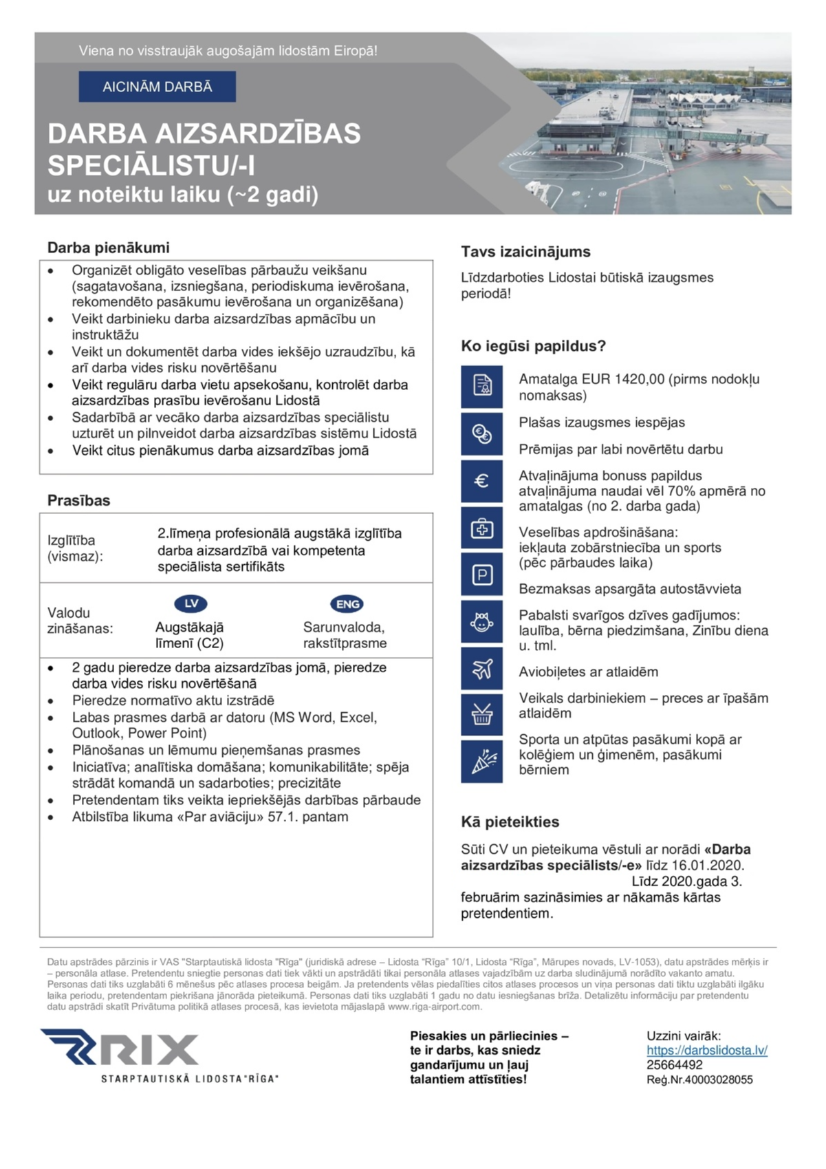 Starptautiskā lidosta  Darba aizsardzības speciālists/-e